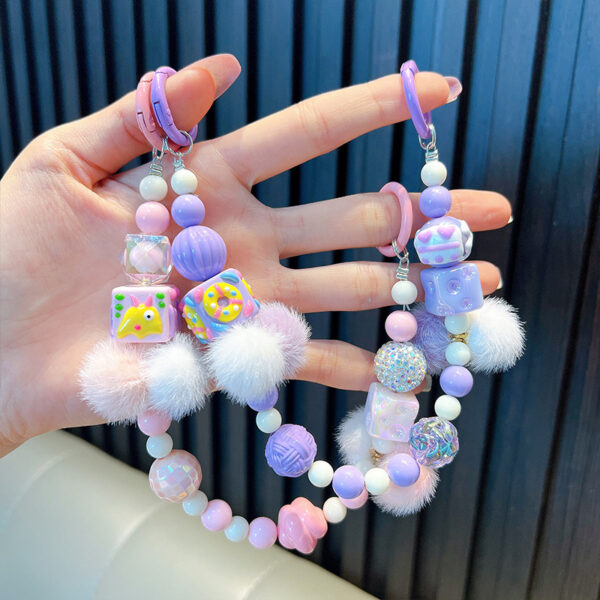 Wholesale Cute Girly Heart Beaded Mobile Phone Chain Keychain