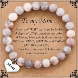 Mom card + pink zebra heart bracelet