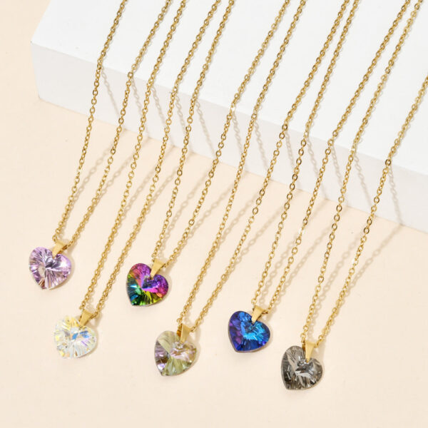 Wholesale Love Zircon Colored Pendant Stainless Steel Necklaces