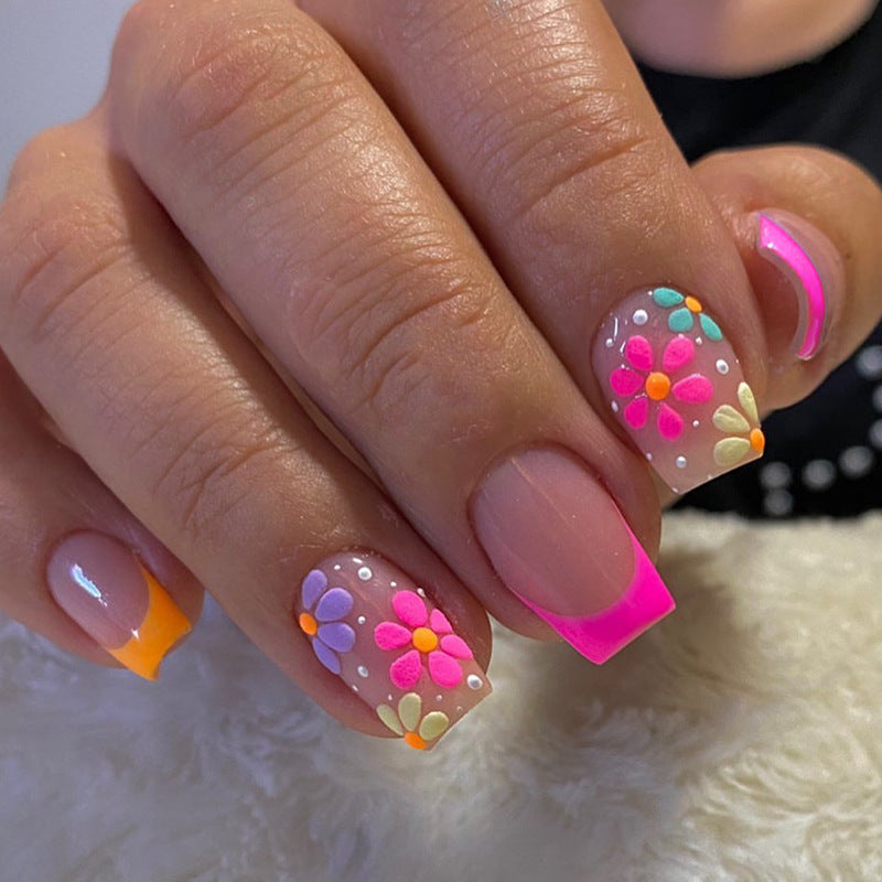 Wholesale Plastic Colorful Flower Wearable Nails Box of 24 Pieces