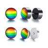 Wholesale Stainless Steel Round Dumbbell Rainbow Black Steel Color Earrings