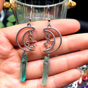 Green Starry Moon Earrings