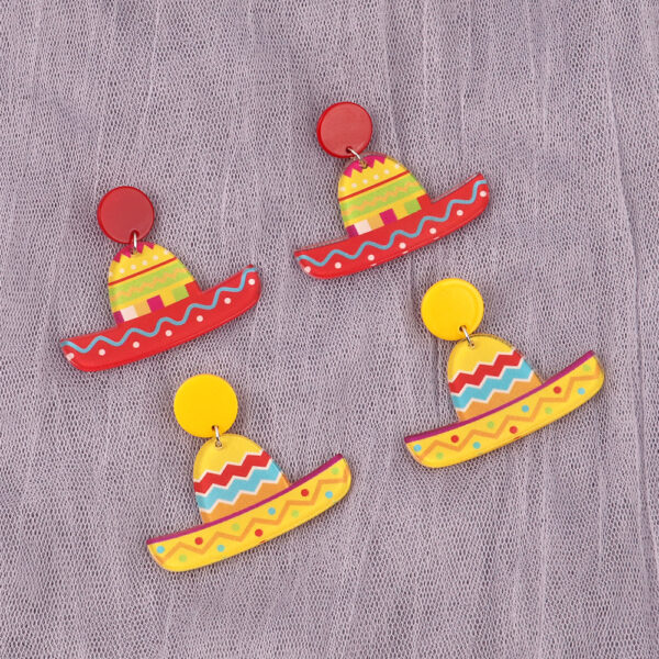 Wholesale Mexican Sombrero Rainbow Color Acrylic Earrings