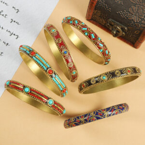 Wholesale Xizang-style Nepali Bracelet Ethnic Style Vintage Brass Set with Turquoise Xizang Handmade Bracelet Alien Style Men's and Women's Accessories