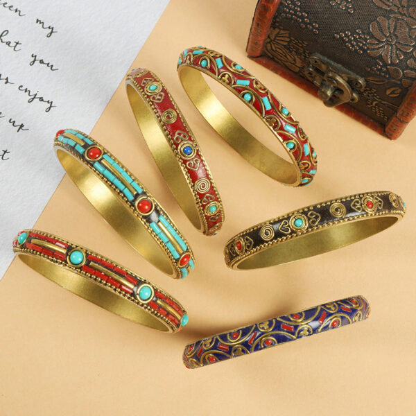 Wholesale Tibetan Nepalese Vintage Brass Bracelet with Turquoise