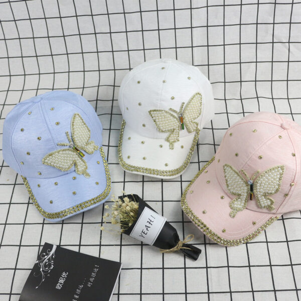 Wholesale Pearl Butterfly Rivet Set Diamond Cotton Baseball Hat