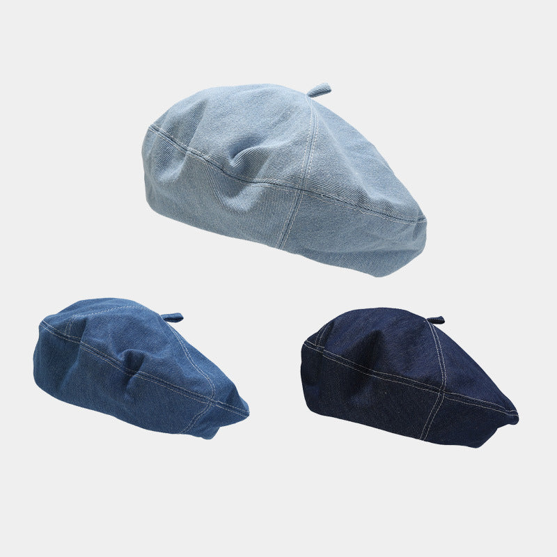 Wholesale Street Fashion All-match Denim Simple Solid Color Casual Art Newsboy Hat Beret