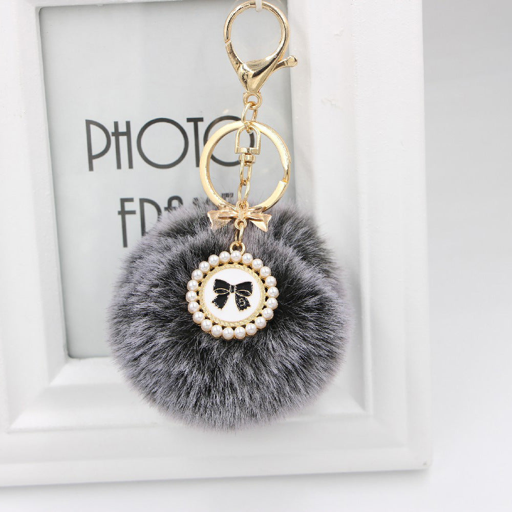 Wholesale New Bow Tag Imitation Rex Rabbit Fur Plush Ball Keychain