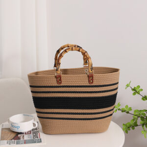 Cotton thread bamboo knots black coffee stripes