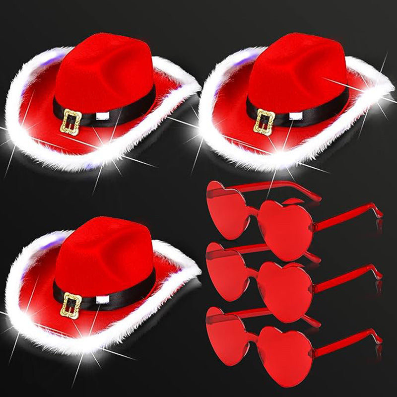 Wholesale Christmas Cloth White Fur Trim Western Cowboy Hat