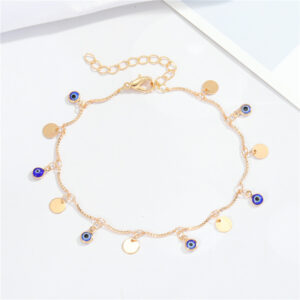 Gold dark blue round eye anklet