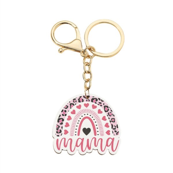 Wholesale Leopard Print Mama Letter Wooden Keychain