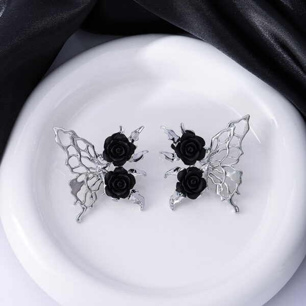 Wholesale Black Rose Dark Gothic Hollow Butterfly Alloy Earrings