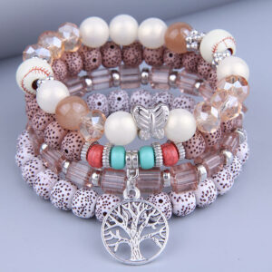 Wholesale Bohemian Multilayer Wooden Beads Alloy Bracelet