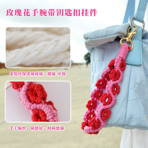 Wholesale Cotton Rose Woven Wristband with Keychain
