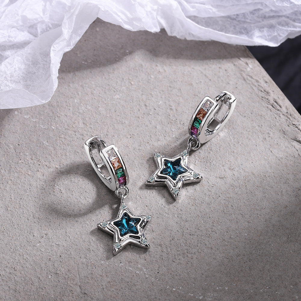 Wholesale Blue Pentagram Diamond Copper Earrings