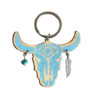 Wholesale Western Cowboy Bullhead Turquoise Feather Vintage wooden keychain