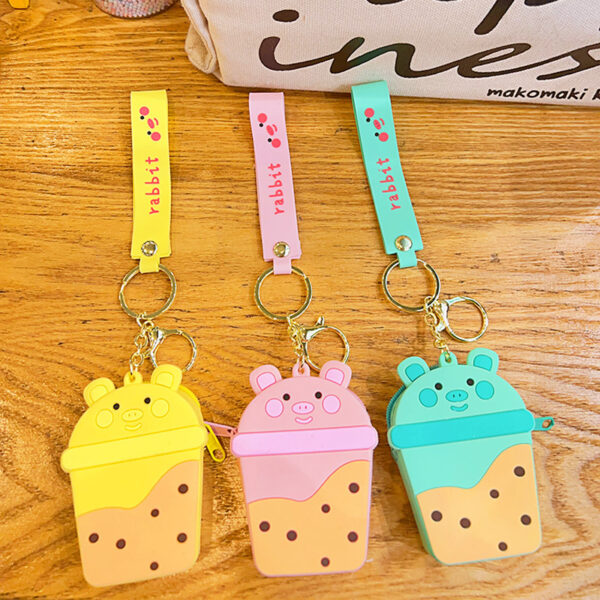 Wholesale Cute Milk Tea Pig Silicone Coin Purse Soft Rubber Keychains