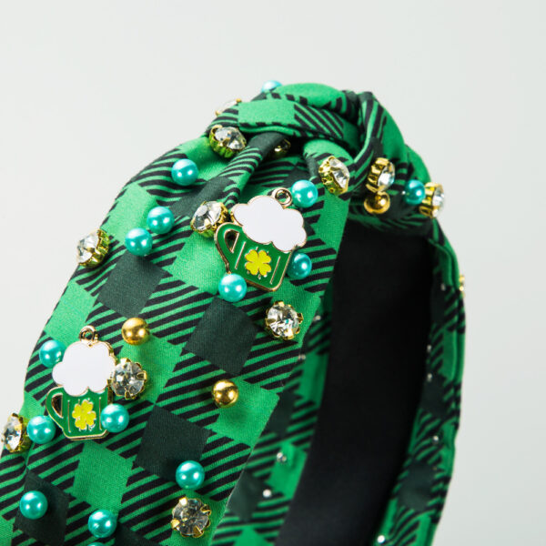 Wholesale St. Patrick's Day Plaid Fabric Diamond Headband