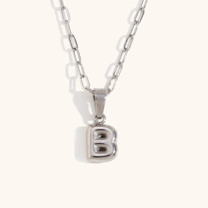 Mini bubble letter paper clip chain necklace-Silver-B