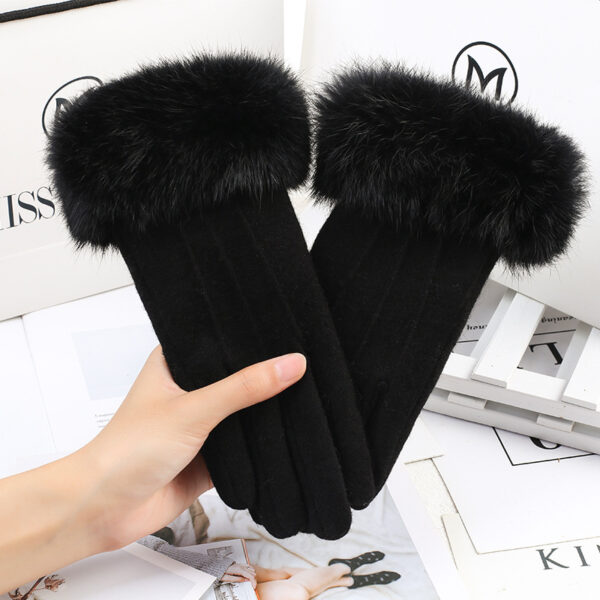 Wholesale wool plus fluffy mouth touch screen women's autumn and winter warm fashion cycling windproof gloves