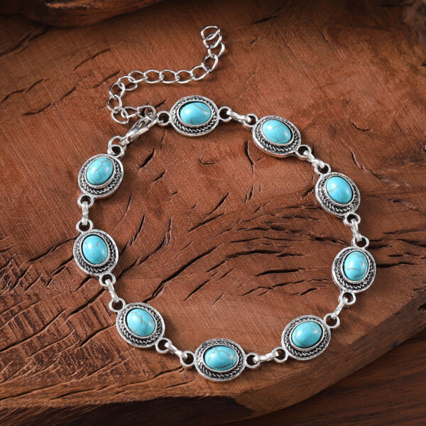 Wholesale Bohemian Retro Inlaid Turquoise High-end Simple and Versatile Ancient Style Bracelet