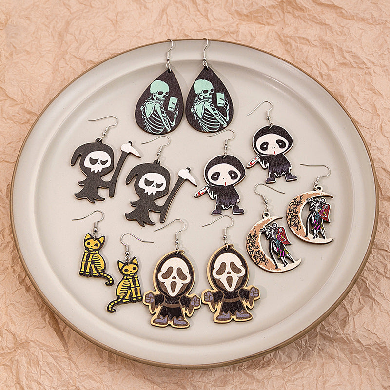 Wholesale Cartoon Pumpkins Make Weird Ghost Wooden Earrings