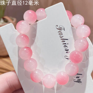 Rose red 12mm two-color gradient ice through glass bracelet