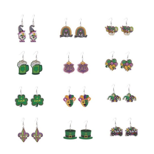 Wholesale Carnival Rainbow Truck Clown Hat Wooden  Mardi Gras Earrings