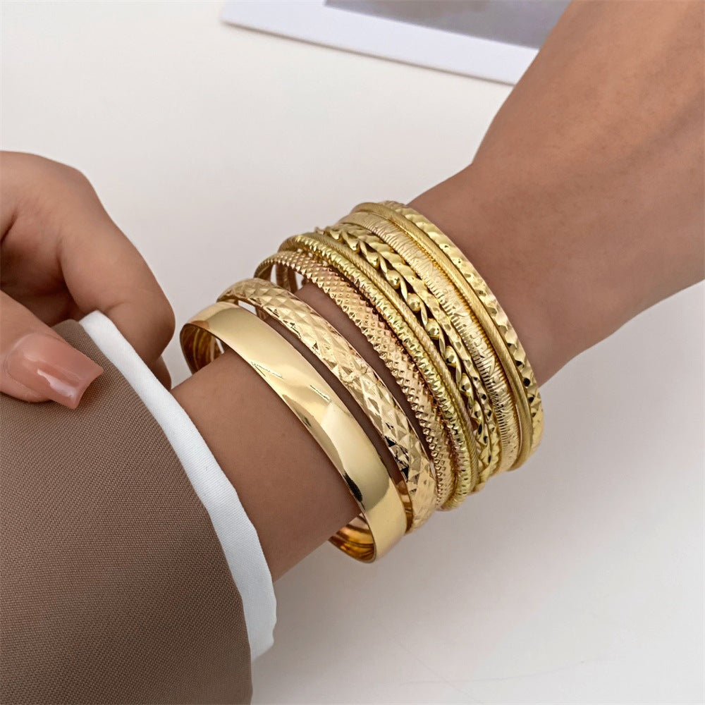 Wholesale Retro Water Ripple Glossy Spiral Stacking Bracelet Set of Ten Pieces