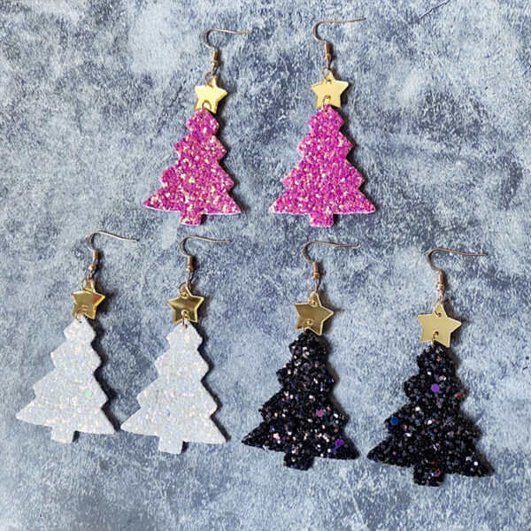 Wholesale Christmas Glitter Gretel Leather Acrylic Earrings
