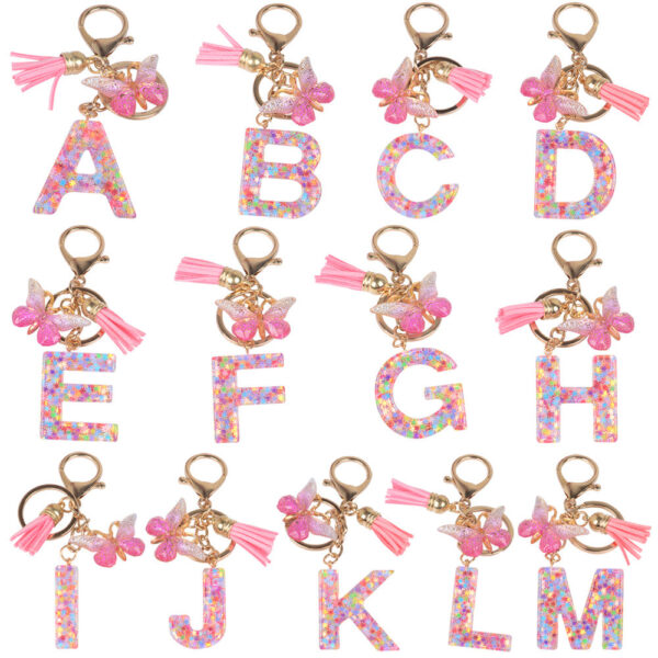 Wholesale Sequin Snowflake Letter Resin Keychains