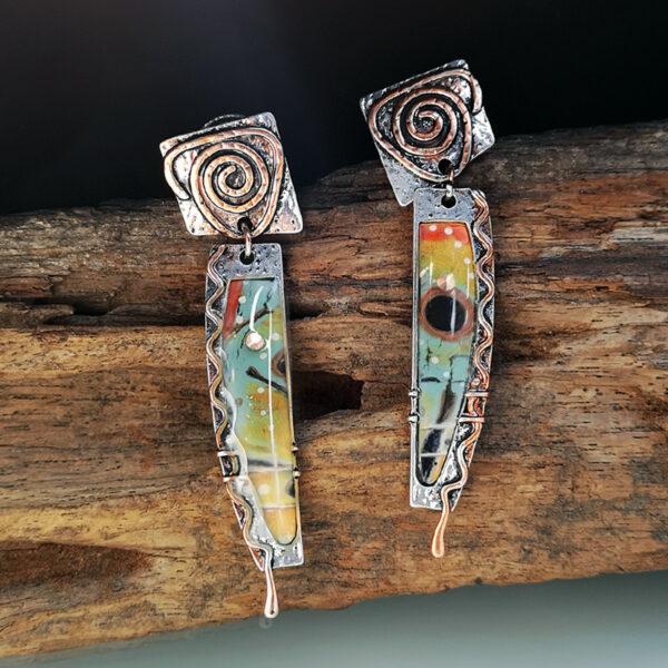 Wholesale Vintage Stained Glass Metal Earrings