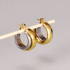 Wholesale Dual Color Overlapping Splicing Double Ring Gold-plated Earrings