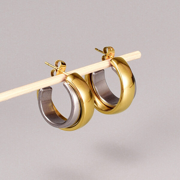 Wholesale Dual Color Overlapping Splicing Double Ring Gold-plated Earrings