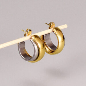 Wholesale Dual Color Overlapping Splicing Double Ring Gold-plated Earrings