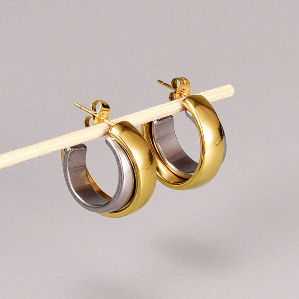 Wholesale Dual Color Overlapping Splicing Double Ring Gold-plated Earrings