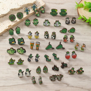 Wholesale Patrick's Day Four Leaf Clover Cartoon Wooden Earrings
