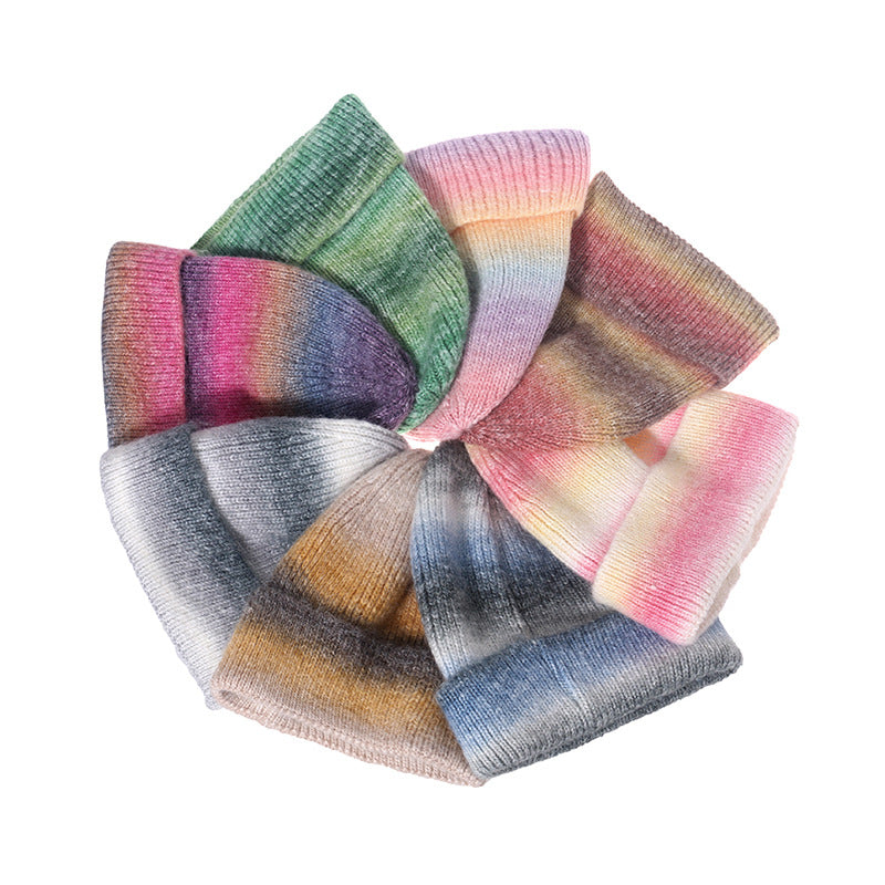 Wholesale of New Autumn and Winter Gradient Color Tie Dyed Printed Acrylic Knitted Hat Straps