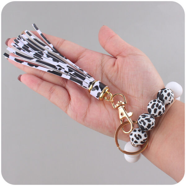 Wholesale Silicone Leopard Print Beaded Wrist Keychain