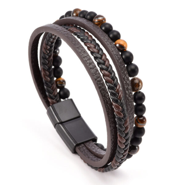 Wholesale Woven Tiger Eye Stone Alloy Buckle Men's Leather Bracelet