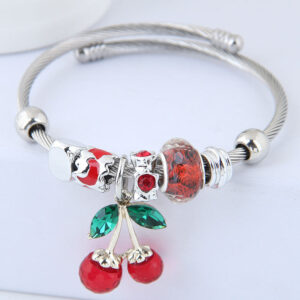 Wholesale Stainless Steel Open Cherry Crystal Beaded Bracelet