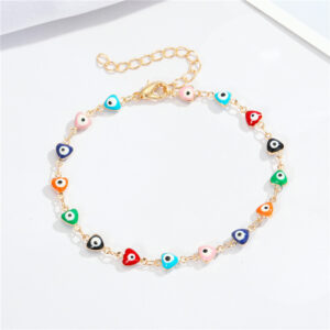 Gold multicolored heart anklet