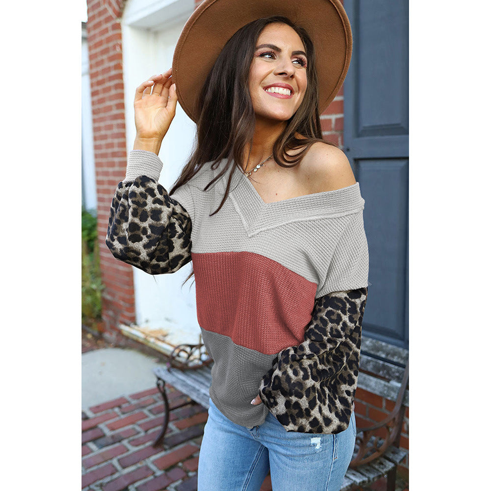 Wholesale lyester Top Leopard Print Contrasting Color Versatile Hoodie