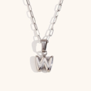 Mini bubble letter paper clip chain necklace-Silver-W