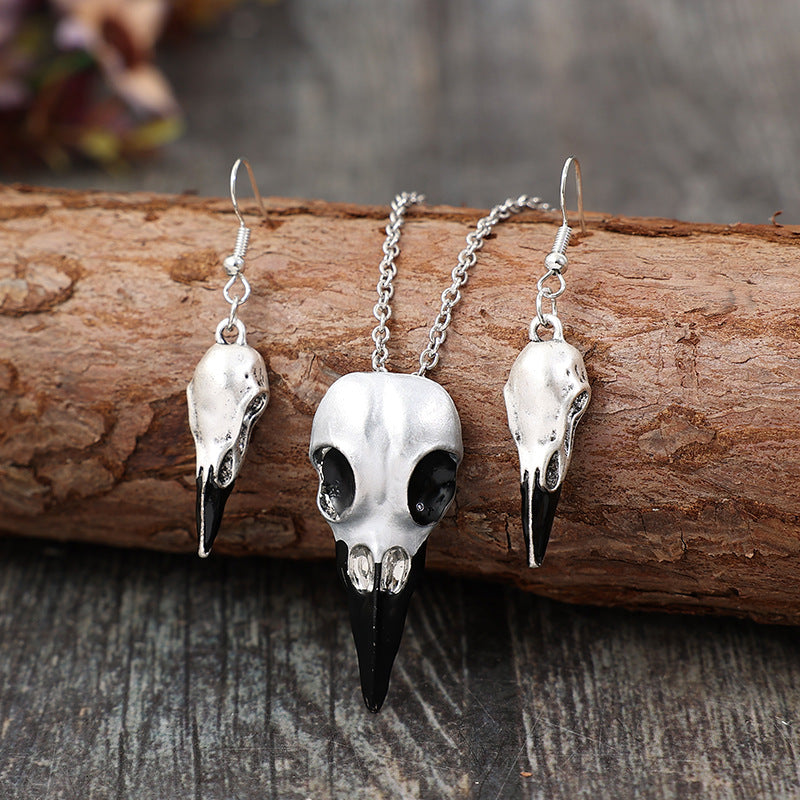 Wholesale Vintage Skull Crow Head Alloy Clavicle Chain Mardi Gras Earrings Set