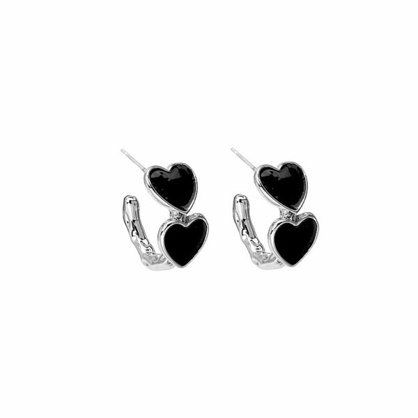 Wholesale Silver Needle Black Vintage Love Earrings