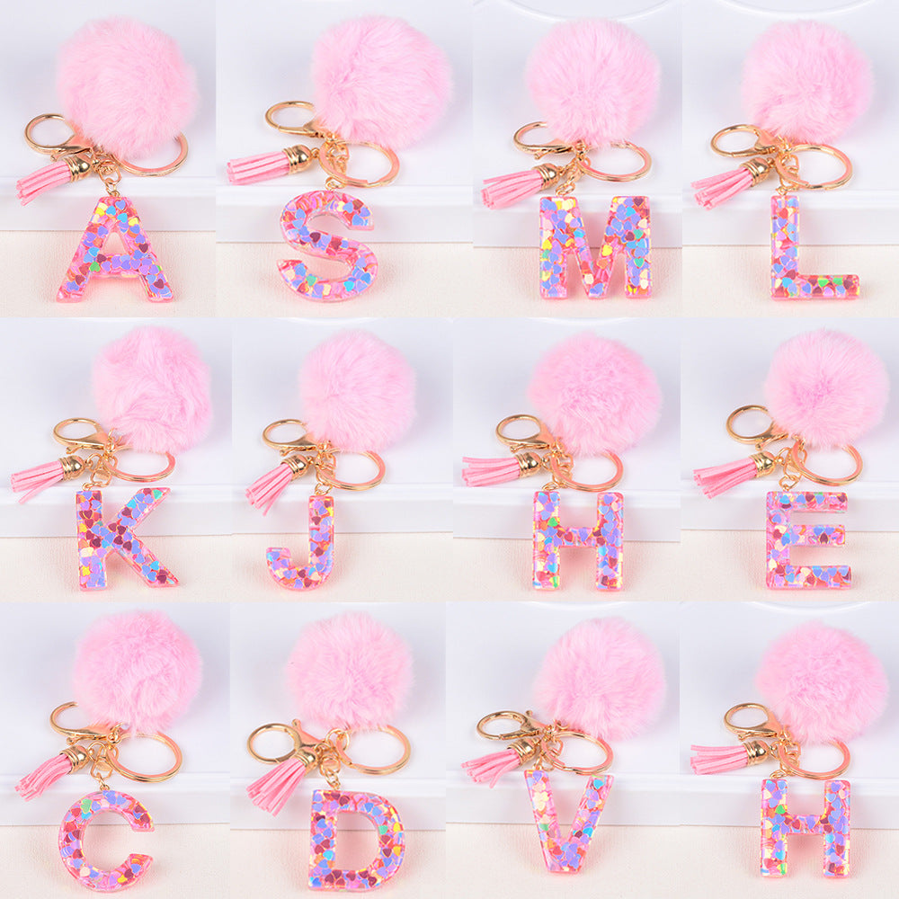 Wholesale pular Fur Ball Love Letter Resin Keychain