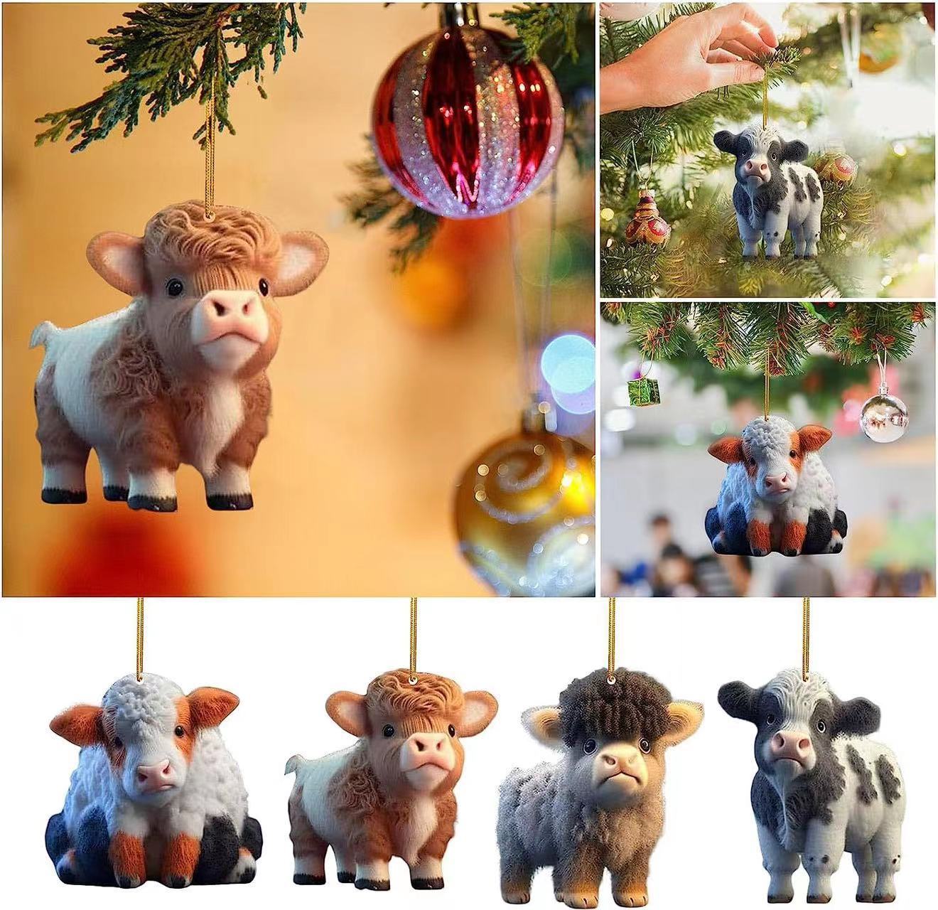 Wholesale Cute Cartoon Cattle Christmas Tree Decorations Acrylic Decorations