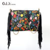 Wholesale PU Tassel Big Flower Print Shoulder Bag